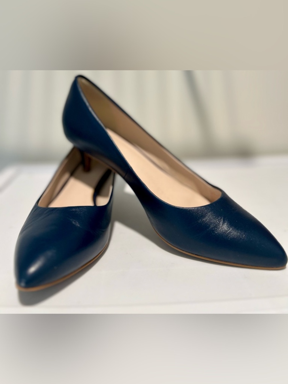 Cole Haan Navy Leather Pointed-Toe Pumps small heel 7.5 B